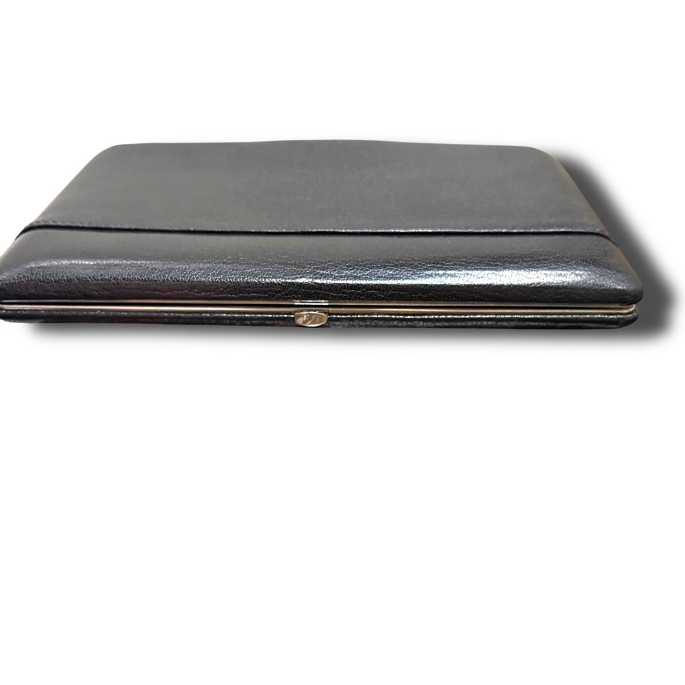 Vintage Abas Black Leather Frame Cache Wallet Silver Hardware Hard Shell - Picture 9 of 9